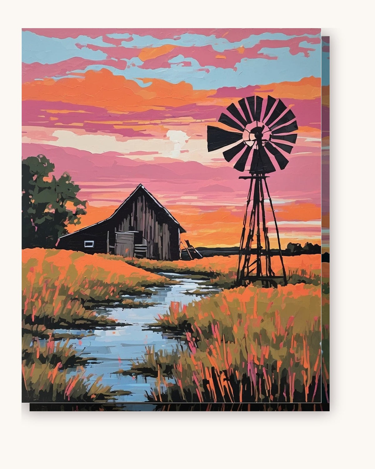 Prairie Windmill at Dusk paint by numbers kit on stretched canvas