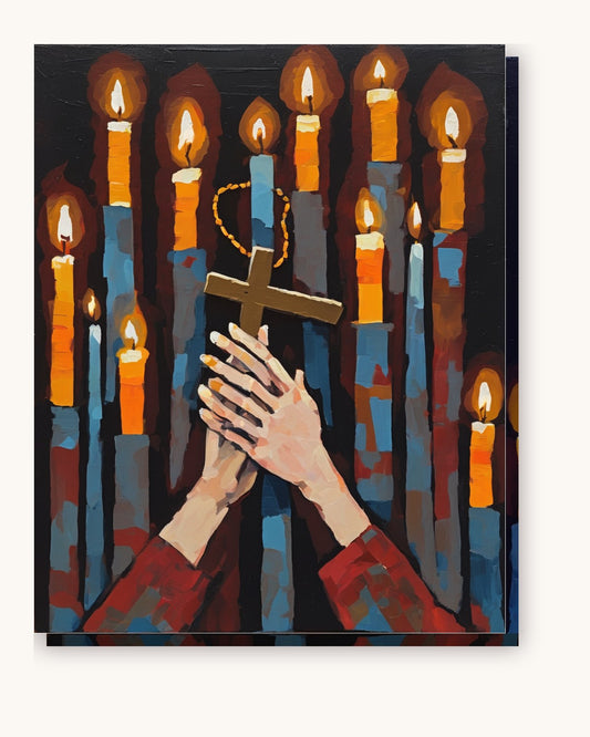 Praying Hands by Candlelight paint by numbers kit on stretched canvas