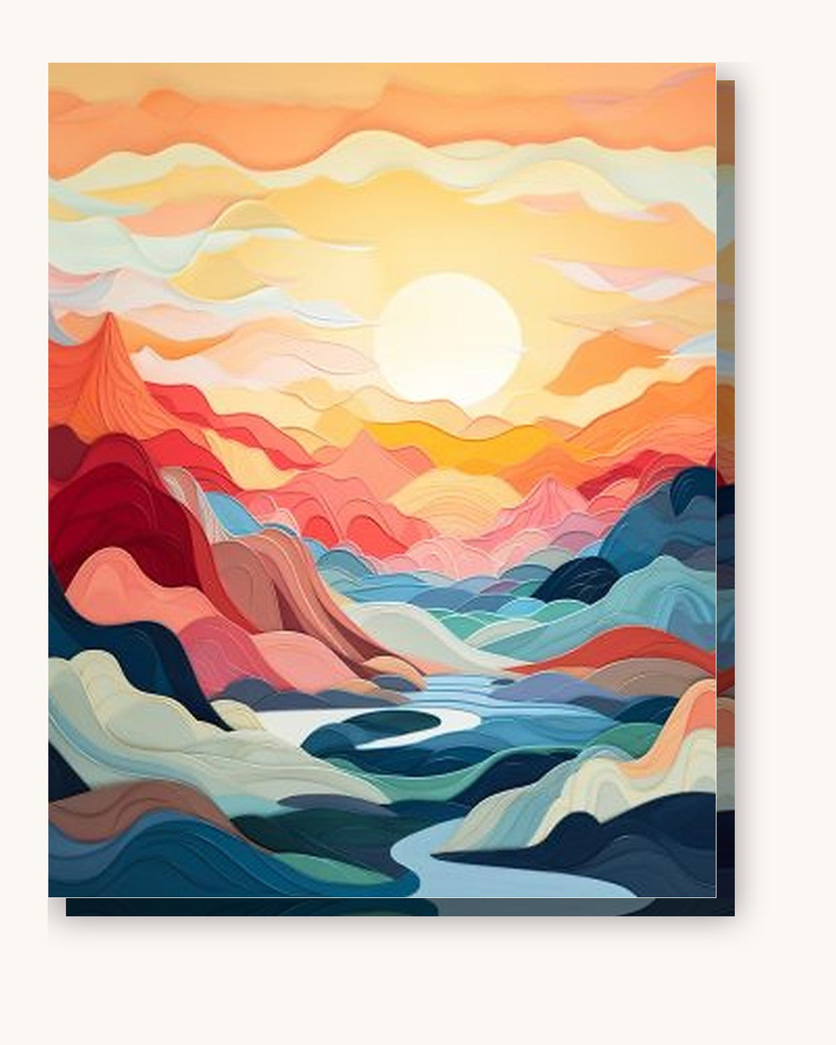 Prismatic Peaks paint by numbers kit on stretched canvas