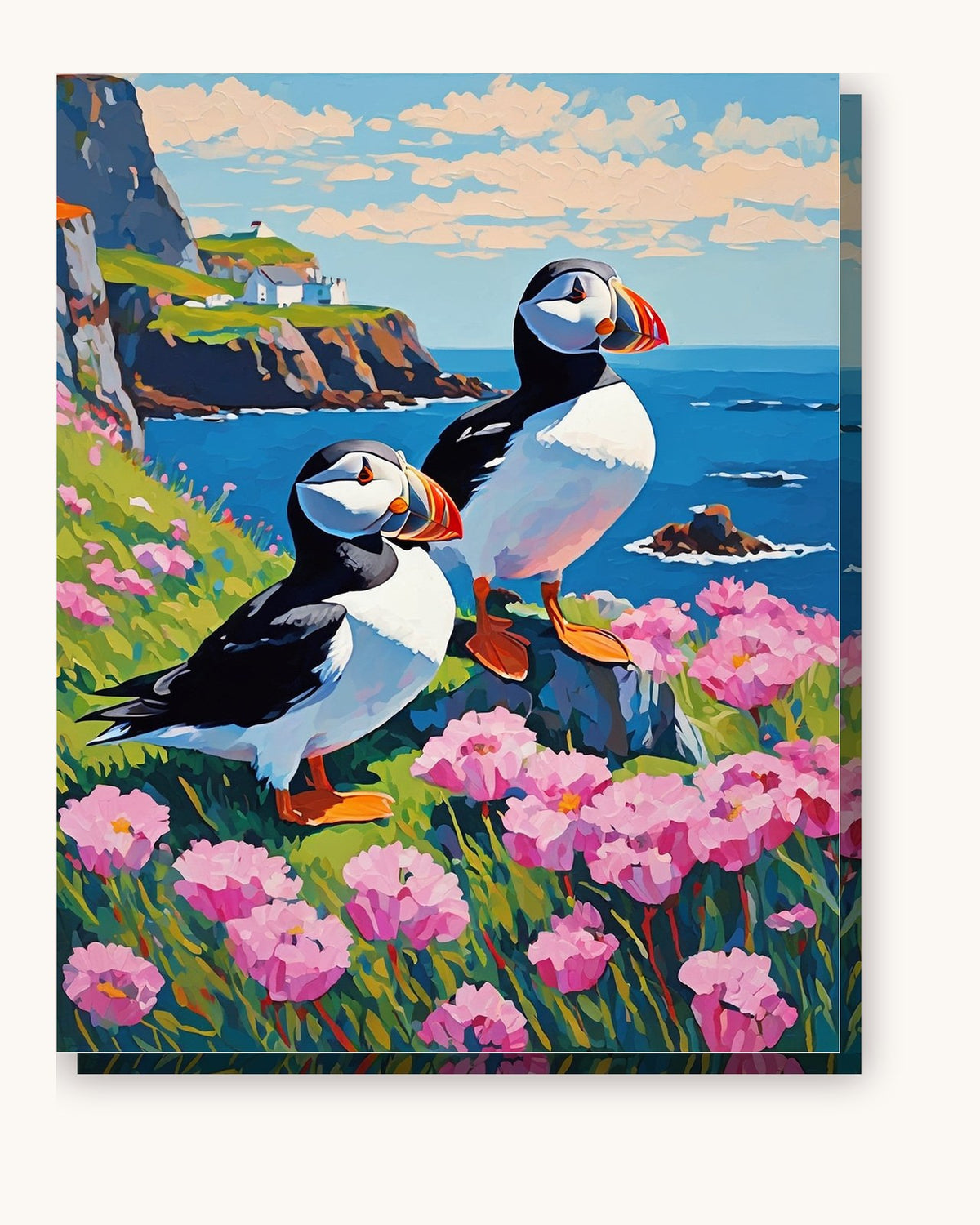 Puffins on the Sea Cliff paint by numbers kit on stretched canvas