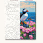 Puffins on the Sea Cliff numbered canvas next to the finished painting