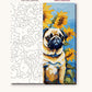 Pug with Sunflowers numbered canvas next to the finished painting
