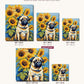 Pug with Sunflowers canvas sizes from 12 x 12 to 23.5 x 23.5 inches
