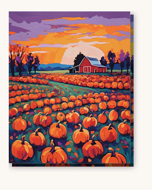 Pumpkin Patch at Dusk paint by numbers kit on stretched canvas