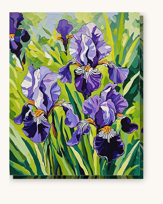 Purple Irises in the Spring Garden paint by numbers kit on stretched canvas