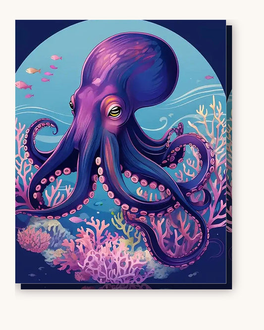 Purple Octopus paint by numbers kit on stretched canvas
