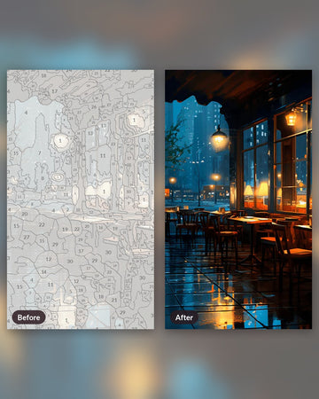 Quiet Urban Evening paint by numbers kit, before and after