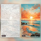 Radiant Sea Dawn paint by numbers kit, before and after