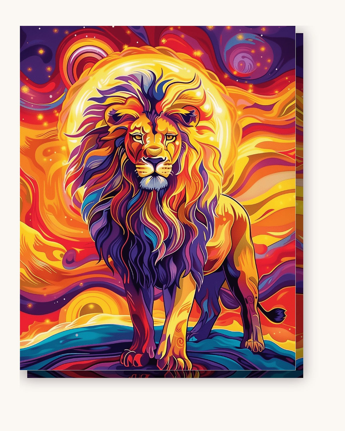 Radiant Sun Lion paint by numbers kit on stretched canvas