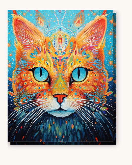 Rainbowcore Cat paint by numbers kit on stretched canvas