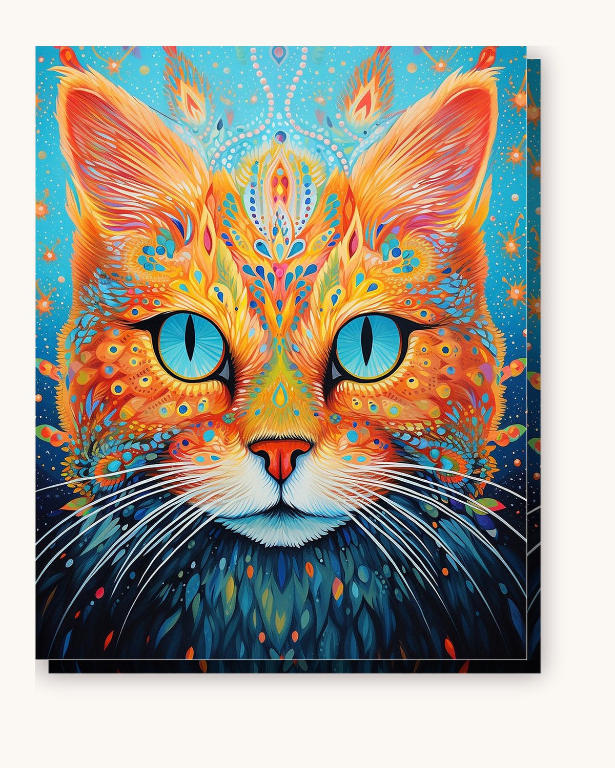 Rainbowcore Cat paint by numbers kit on stretched canvas