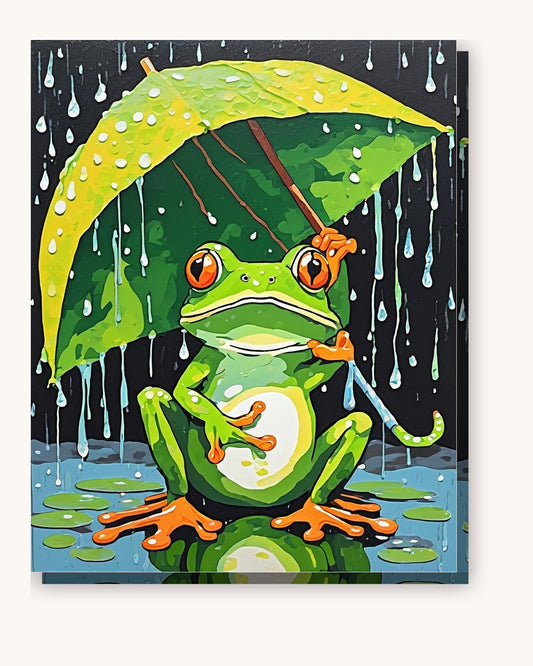 Rainy Day Frog paint by numbers kit on stretched canvas