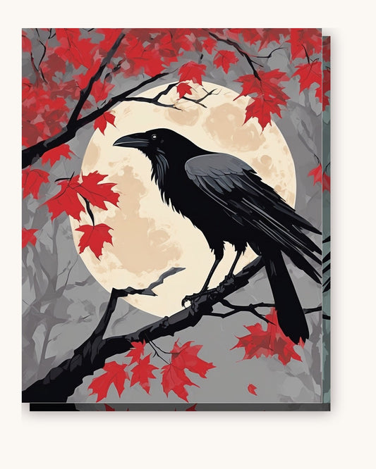 Raven on the Maple Branch paint by numbers kit on stretched canvas