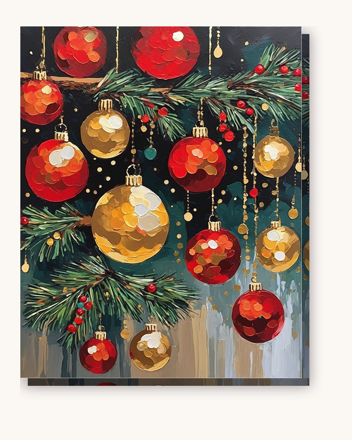 Red and Gold Christmas Ornaments paint by numbers kit on stretched canvas
