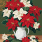Red and White Poinsettia Still Life paint by numbers kit, red and white poinsettias in a white pitcher with holly