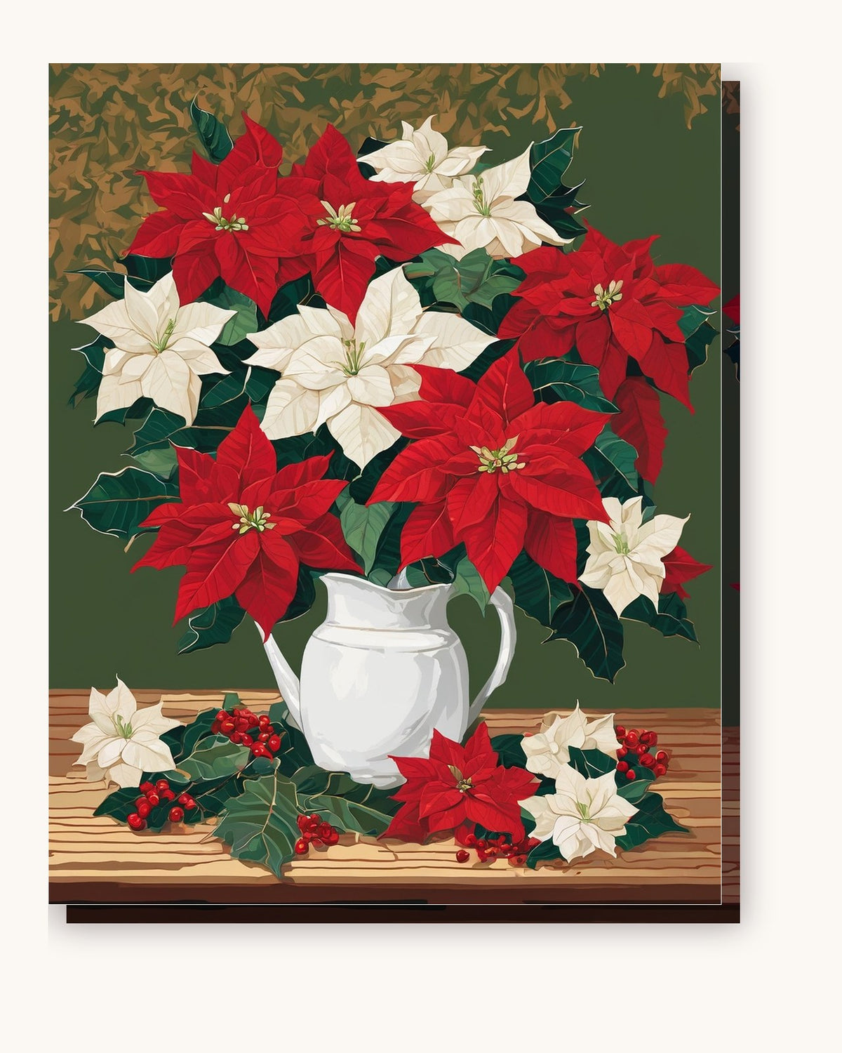 Red and White Poinsettia Still Life paint by numbers kit on stretched canvas