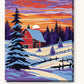 Red Barn on the Snowy Hill at Sunset paint by numbers kit on stretched canvas