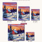 Red Barn on the Snowy Hill at Sunset canvas sizes from 12 x 12 to 23.5 x 23.5 inches