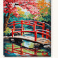 Red Bridge and Cherry Blossoms paint by numbers kit on stretched canvas