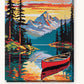 Red Canoe on the Mountain Lake paint by numbers kit on stretched canvas