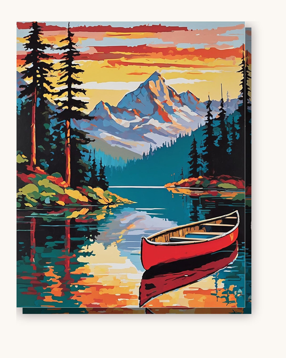 Red Canoe on the Mountain Lake paint by numbers kit on stretched canvas