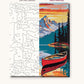 Red Canoe on the Mountain Lake numbered canvas next to the finished painting