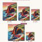 Red Convertible on the Cliff Road canvas sizes from 12 x 12 to 23.5 x 23.5 inches