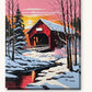 Red Covered Bridge in Winter paint by numbers kit on stretched canvas