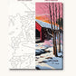 Red Covered Bridge in Winter numbered canvas next to the finished painting