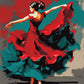 Red Dress Dancer paint by numbers kit, flamenco dancer twirling in a long red dress