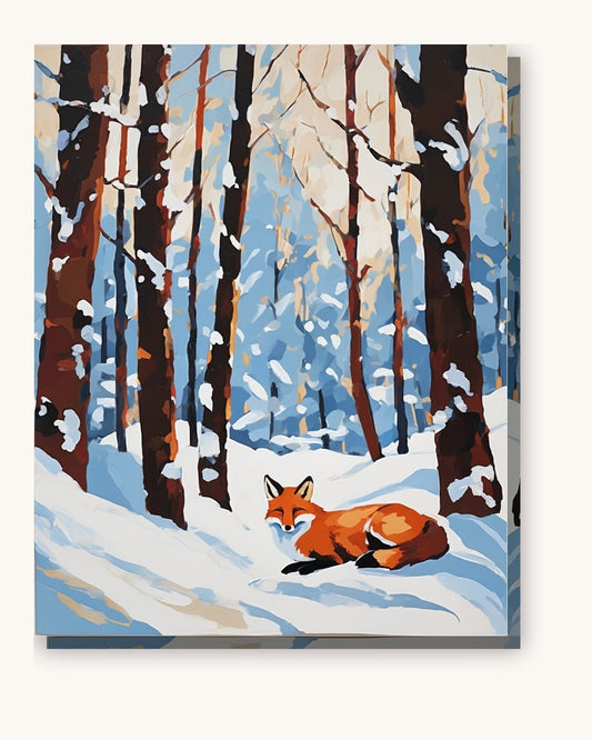 Red Fox Curled in the Snow paint by numbers kit on stretched canvas