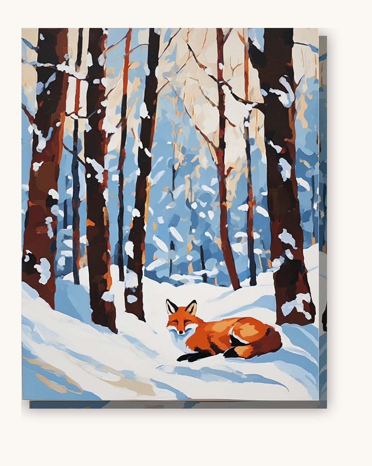Red Fox Curled in the Snow paint by numbers kit on stretched canvas