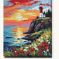 Red Lighthouse and Wildflowers at Sunset paint by numbers kit on stretched canvas