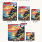 Red Lighthouse and Wildflowers at Sunset canvas sizes from 12 x 12 to 23.5 x 23.5 inches