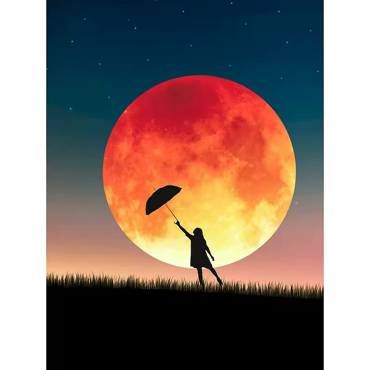 Red Lunar Eclipse Painting by Numbers Kit
