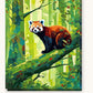 Red Panda on a Mossy Branch paint by numbers kit on stretched canvas
