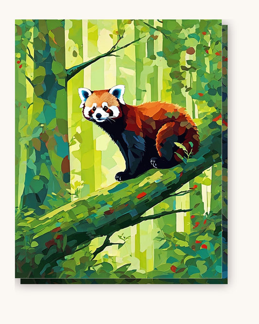 Red Panda on a Mossy Branch paint by numbers kit on stretched canvas