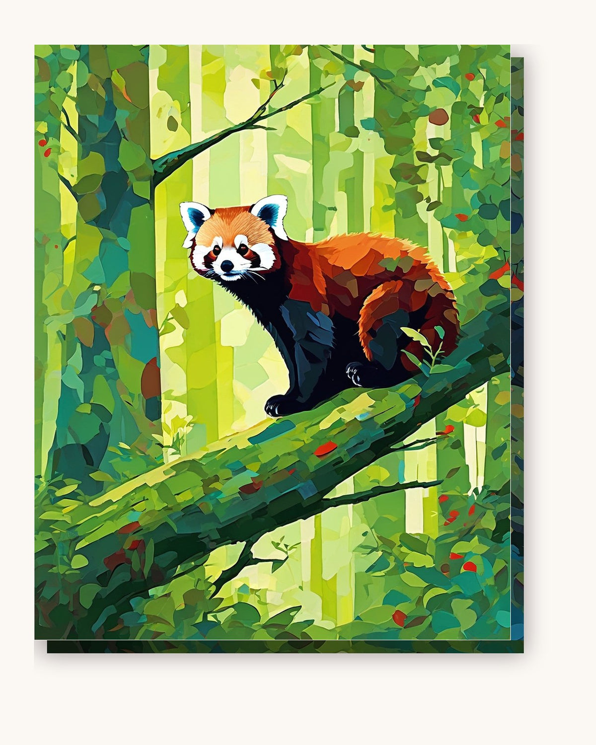 Red Panda on a Mossy Branch paint by numbers kit on stretched canvas