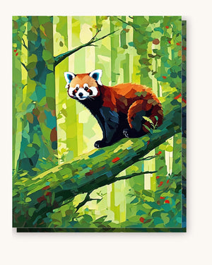 Red Panda on a Mossy Branch paint by numbers kit on stretched canvas