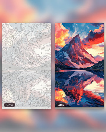 Sierra of Flames paint by numbers kit, before and after
