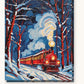 Red Steam Train in a Snowy Forest paint by numbers kit on stretched canvas