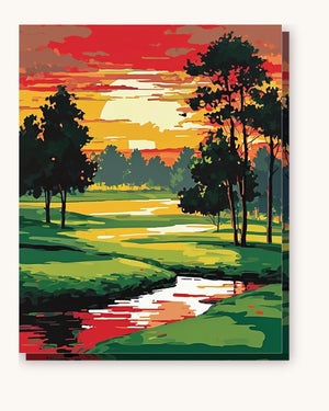 Red Sunset over the Pond paint by numbers kit on stretched canvas