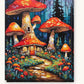Red Toadstool House in the Blue Woods paint by numbers kit on stretched canvas
