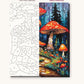 Red Toadstool House in the Blue Woods numbered canvas next to the finished painting