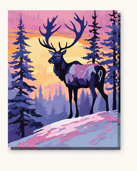 Reindeer at Dawn paint by numbers kit on stretched canvas