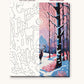 Reindeer in the Snowy Pink Forest numbered canvas next to the finished painting