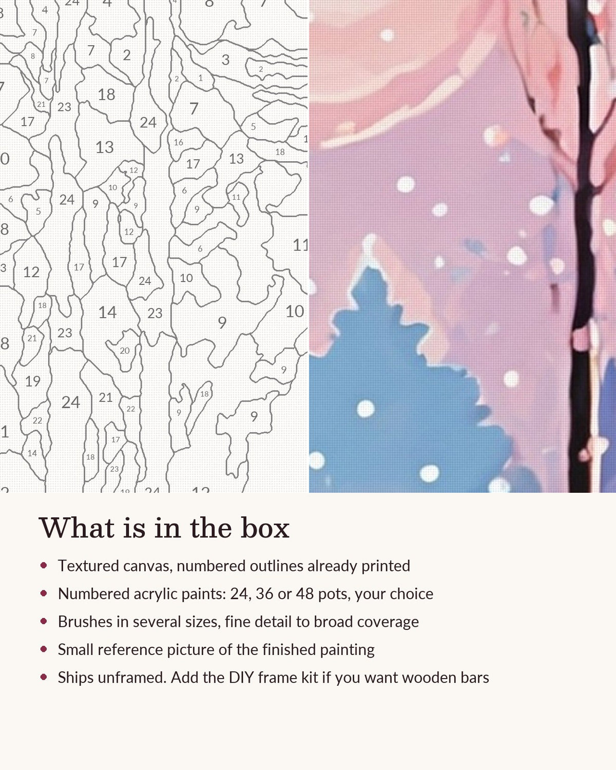 Close-up of the Reindeer in the Snowy Pink Forest canvas texture and printed numbers