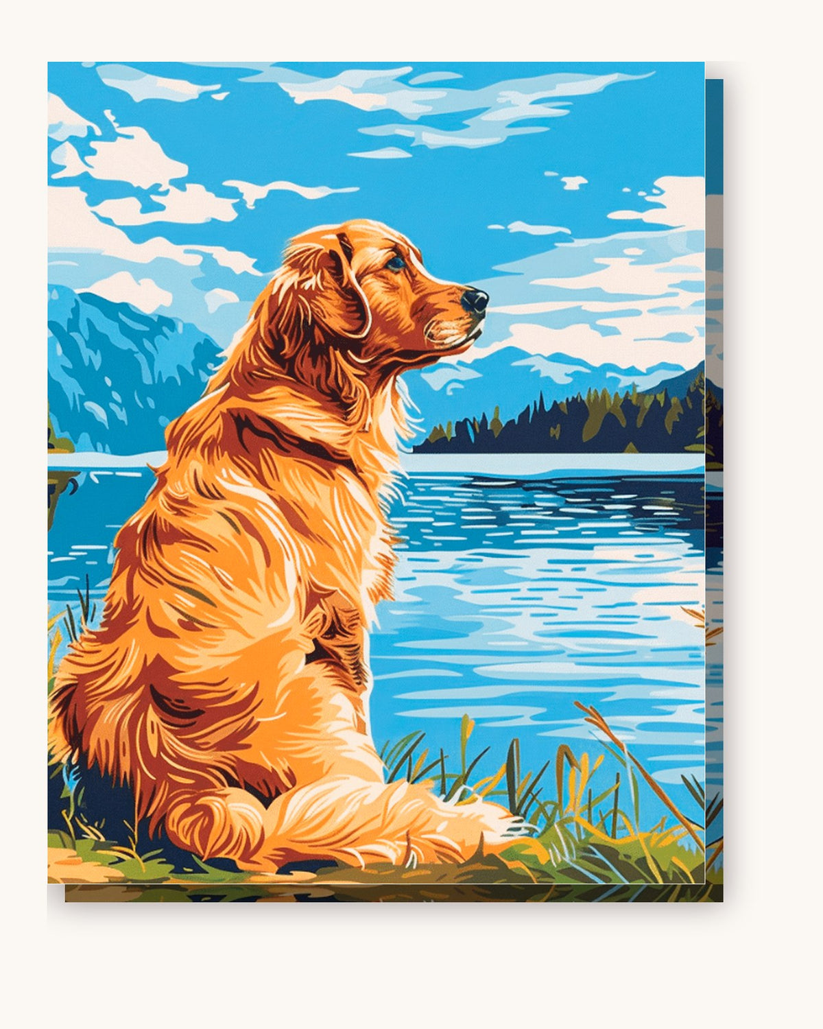 Retriever by the Lake paint by numbers kit on stretched canvas