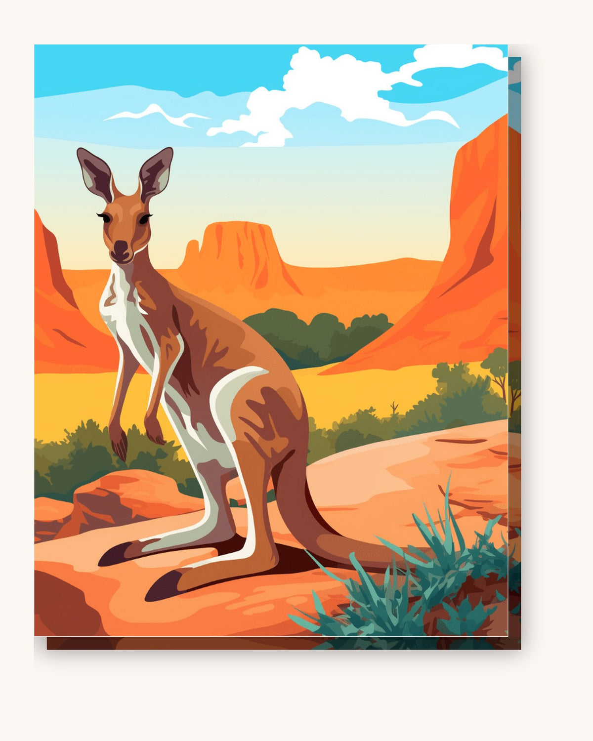 Roaming Kangaroo paint by numbers kit on stretched canvas