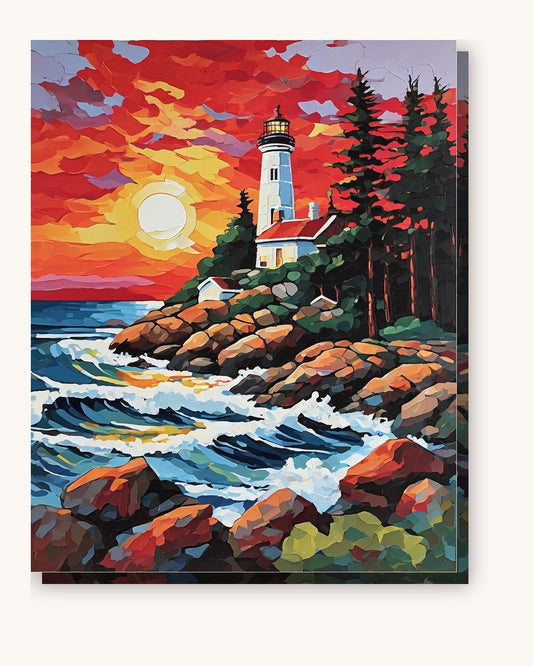 Rocky Coast Lighthouse in Maine paint by numbers kit on stretched canvas